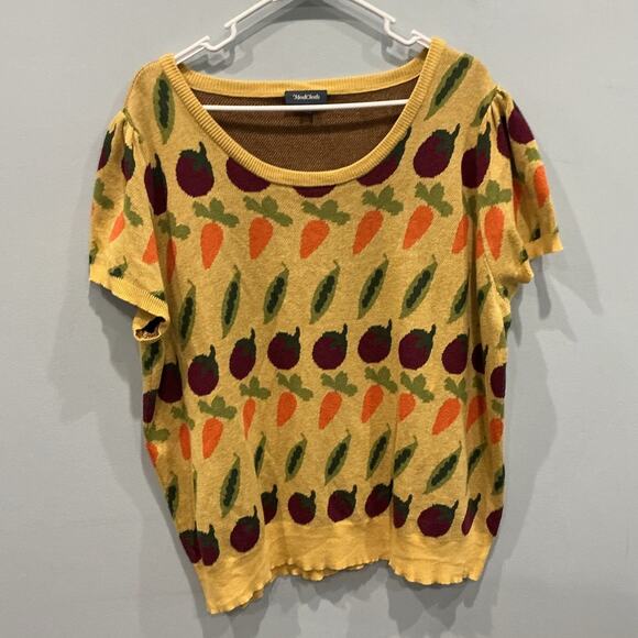 ModCloth Womens Short Sleeve Novelty Sweater Size 3X Mustard Yellow Vegetable - Picture 3 of 9